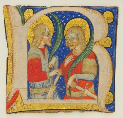 Manuscript Blad Snede met een Verlichte Initiaal R met St. Protasius..., midden 15e eeuw door Olivetan Master