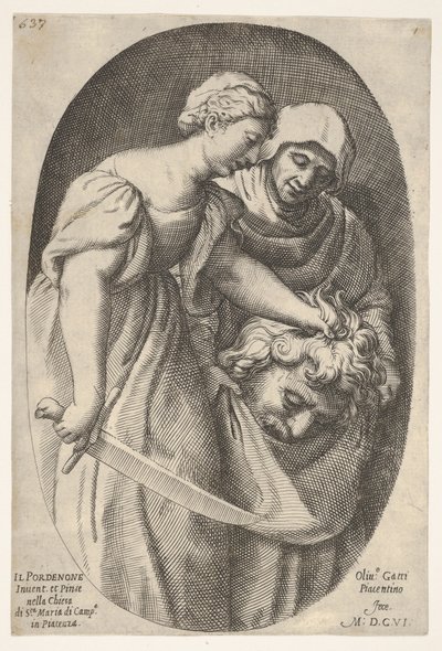 Judith met het hoofd van Holofernes in haar linkerhand en een zwaard in haar rechterhand, 1606 door Oliviero Gatti
