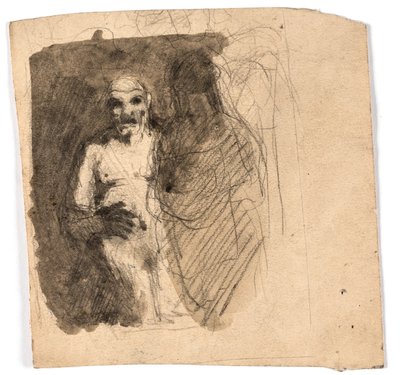 Compositiestudie van twee figuren die tegenover elkaar staan door Oluf Hartmann