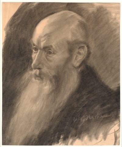 Portret van een oude man met lange baard; 3/4 profiel naar links door Oluf Hartmann