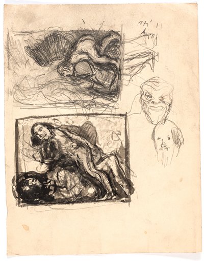 Studies voor "Macbeth en de heksen" en voor "Twee vrouwen vechten om een man" door Oluf Hartmann