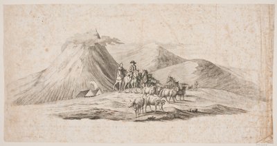 IJslands landschap met schapen en ruiters door Oluf Olufsen Bagge