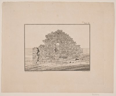 Kerkruïne in Groenland. Illustratie voor W.A. Graah. Onderzoekstocht naar de oostkust van Groenland door Oluf Olufsen Bagge
