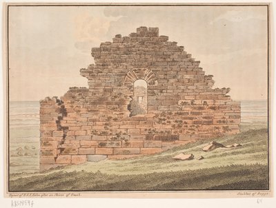 Kerkruïne op Groenland. Illustratie voor W.A. Graah. Onderzoekstocht naar de oostkust van Groenland door Oluf Olufsen Bagge