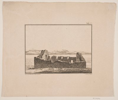 Kerkruïne op Groenland. Illustratie voor W.A. Graah. Onderzoekstocht naar de oostkust van Groenland door Oluf Olufsen Bagge