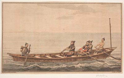 Konebåd. Illustratie voor W.A. Graah. Onderzoekstocht naar de oostkust van Groenland door Oluf Olufsen Bagge
