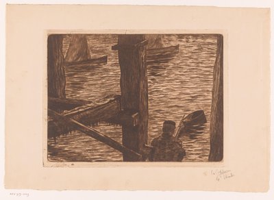 Visser tussen het paalwerk door Omer Coppens (signed by artist)