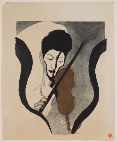 Impressie van een violist (Portret van Suwa Nejiko) door Onchi Kôshirô