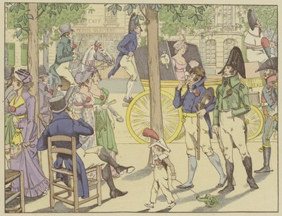 Napoleon stelt de orde van het Legioen van Eer in. Parijzenaars imiteren het lint door rode anjers te dragen, 19 mei 1802 door Onfray de Breville Job