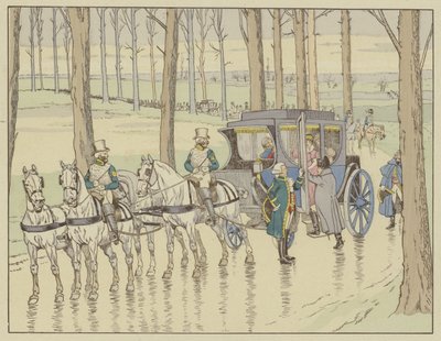 Napoleon ontmoet aartshertogin Marie-Louise van Oostenrijk, die hij moet trouwen, 27 maart 1810 door Onfray de Breville Job