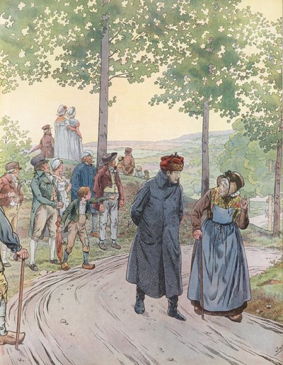 Napoleon praat met een oude dame door Onfray de Breville Job