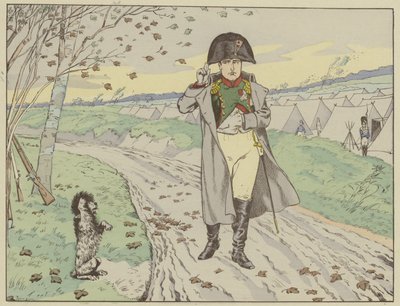 De soldaten van de Oude Garde trainden hun honden om de keizer te groeten, die hun groeten beantwoordde, 1805 door Onfray de Breville Job