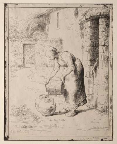 Een Vrouw die een Emmer Leegt door Orazio Borgianni