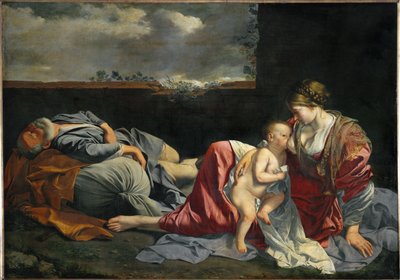De Heilige Familie in rust tijdens de vlucht naar Egypte ... door Orazio Gentileschi