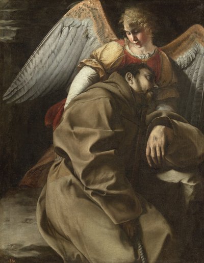 Sint Franciscus ondersteund door een engel, ca. 1607 door Orazio Gentileschi