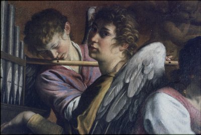 De besnijdenis. Detail: Artemisia Gentileschi als Sint Cecilia, c. 1620 door Orazio Gentileschi