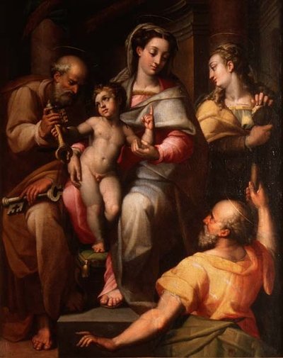 Heilige Familie met St. Peter en St. Maria Magdalena door Orazio Samacchini