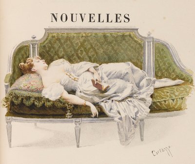 Half-titel voor Nouvelles door Alfred de Musset, 1887 door Oreste Cortazzo