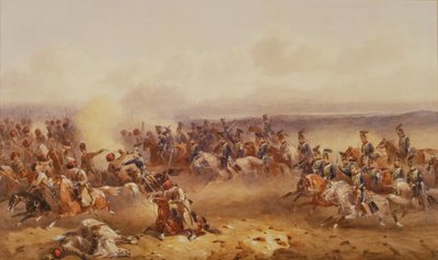 Een eskadron van de 10e Huzaren verslaat de Russen bij Tchernaya, 16 augustus 1855, c.1890 door Orlando Norie