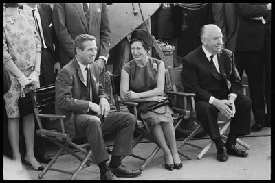 Paul Newman, Prinses Margaret en Alfred Hitchcock op de set van 