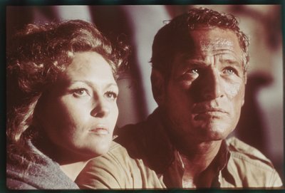 Paul Newman en Faye Dunaway op de set van 
