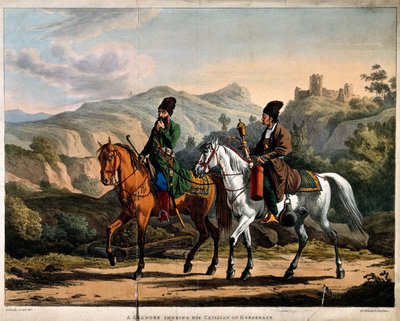 Pers die een waterpijp rookt te paard, ca. 1820 door Orlowski