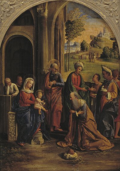 De aanbidding der koningen door Ortolano