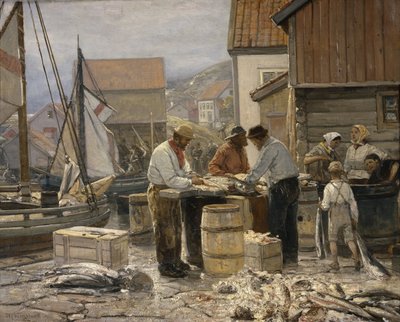 Vismarkt in Ålesund door Oscar Arnold Wergeland