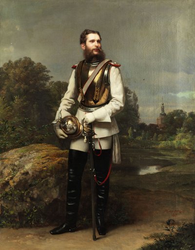 Kroonprins Friedrich Wilhelm van Pruisen. Rechtsonder op het pad gesigneerd en gedateerd 