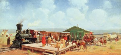 Westelijk treinstation, Frontier Days, c.1901 door Oscar Edward Berninghaus