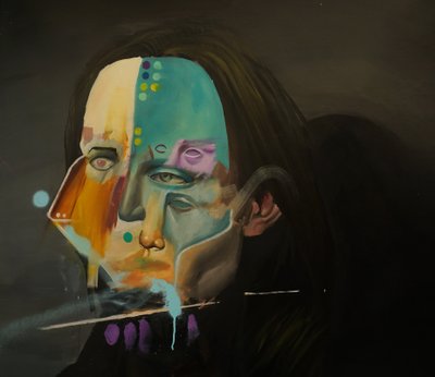Portret van een Seringenacht, 2021-23 (olieverf en spuitverf op linnen) door Oscar Nin