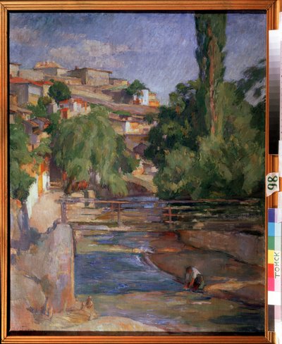 Landschap met brug en rivier door Osip Emmanuilovich Braz