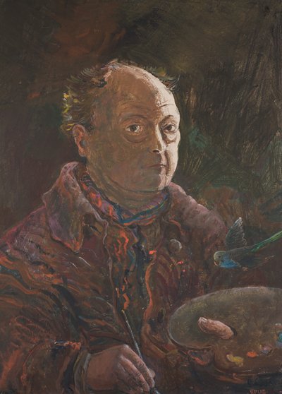 Zelfportret met parkiet door Oskar Laske