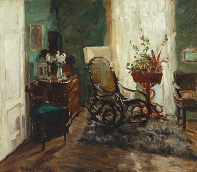 Interieur met Schommelstoel door Oskar Moll