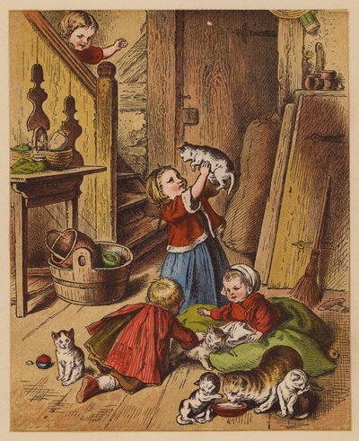 Kleine kittens (kleur litho) door Oskar Pletsch