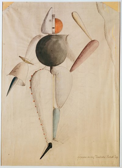 Kostuumontwerp voor het Triadisch Ballet, door Oskar Schlemmer (1888-1943). Aquarel op papier door Oskar Schlemmer
