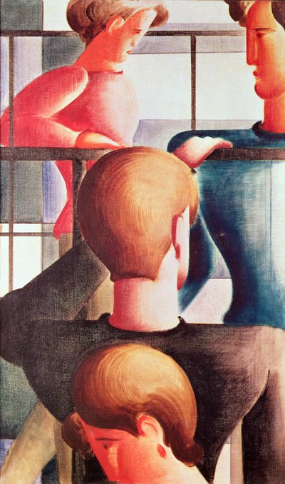 Groep bij een hek door Oskar Schlemmer