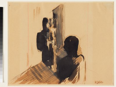 Gruppe im Innenraum door Oskar Schlemmer