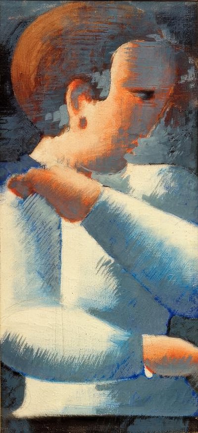 Jongen in blauw-wit door Oskar Schlemmer