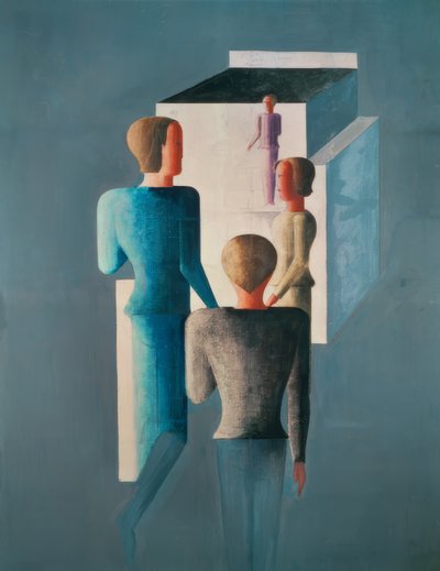Vier figuren en kubus door Oskar Schlemmer
