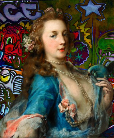 Rococo-dame-graffiti door Osvaldo Russo