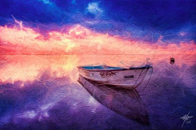 Rustige weerspiegeling van een boot bij zonsondergang door Osvaldo Russo