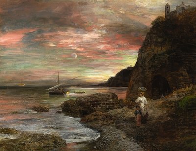 Avondzon op Posillipo door Oswald Achenbach