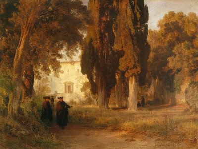 De kloostertuin door Oswald Achenbach