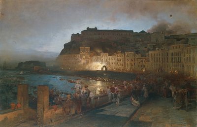 Vuurwerk in Napels, 1875 door Oswald Achenbach