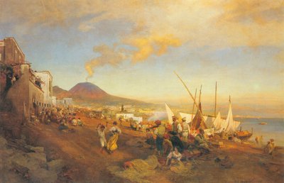 Duits: Op het strand in Napels door Oswald Achenbach