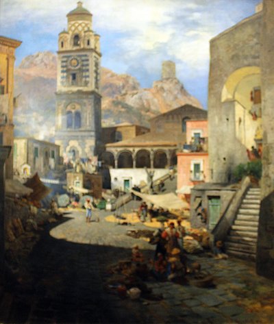 Duits: Marktplaats van Amalfi door Oswald Achenbach