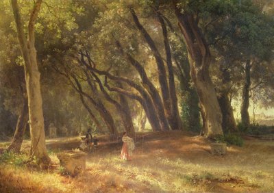 In de tuin van de Villa Borghese door Oswald Achenbach