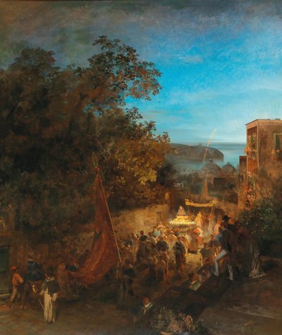 Ischia - Feest van Sint-Anna, Casamicciola door Oswald Achenbach