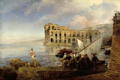 O. Achenbach, baai bij Napels met paleis van koningin Anna door Oswald Achenbach